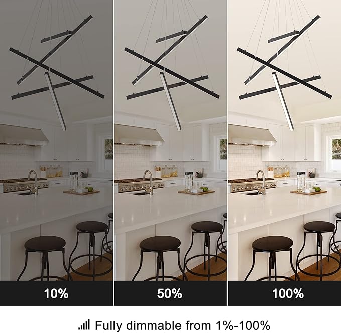 Black Led Modern Pendant Light, 5 Linear Lights led Chandelier Dimmable Hanging Pendant Lighting for Living Dinning Room Staircase Entry Foyer Restaurant