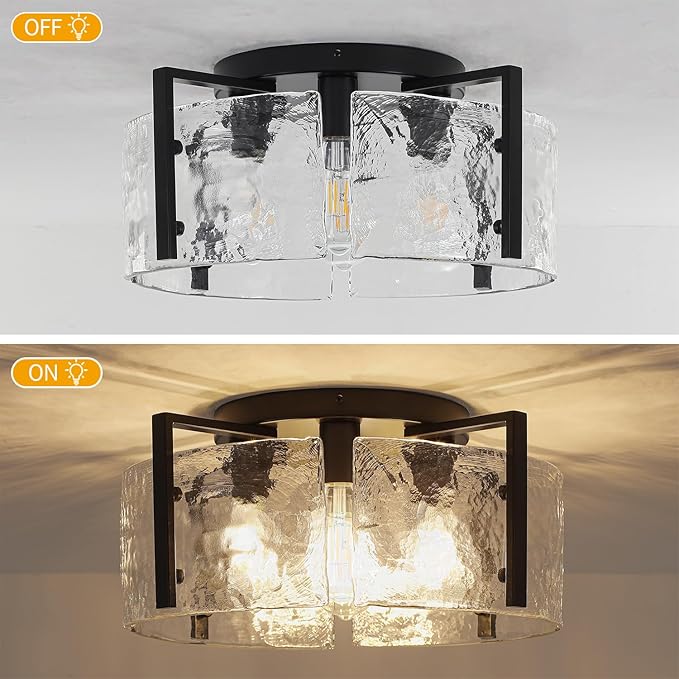 18.5'' Modern Black Semi Flush Mount Ceiling Light, Entryway Light Fixture, 4-Light Glass Ceiling Lights for Hallway Foyer Kitchen Island Dining Room Bedroom Living Room Bathroom Lighting Fixtures