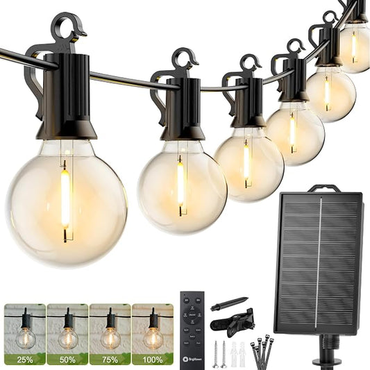 Brightown 76FT Solar String Lights Outdoor Waterproof with Remote, Solar Patio Lights with 23 LED Shatterproof Bulbs, 3 Light Mode, Dimmable & Timer, Hanging String Lights for Porch Garden Bistro