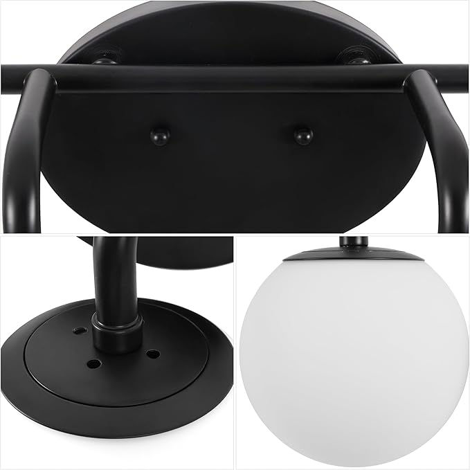 JONATHAN Y 40" Black Modern Globe Wall Sconce Vanity Light for Bathroom, White Frosted Glass Shade, Midcentury Parisian Bistro Wall Lamp, LED Bulb Included (JYL3560B)