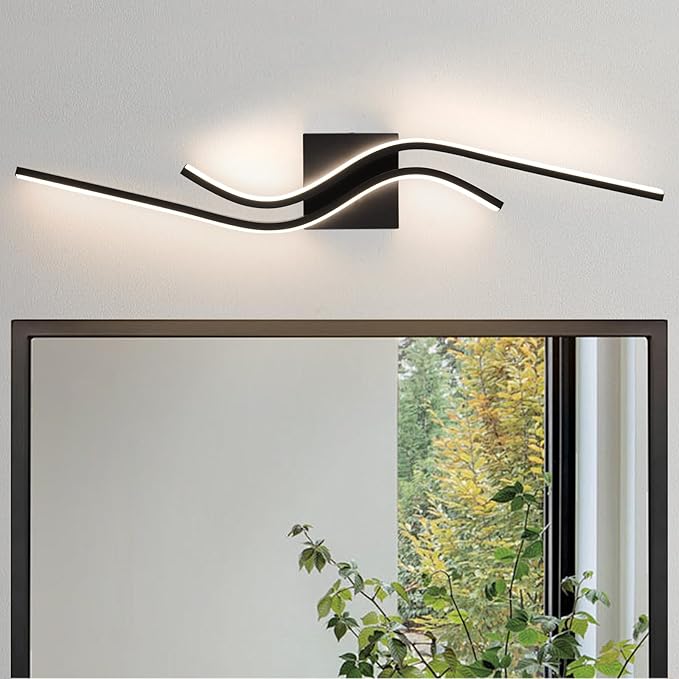 Modern LED Vanity Lights 31.5Inches Modern Bathroom Vanity Light 4000K Black Bathroom Light Fixtures Over Mirror Indoor Led Wall Sconce Lights for Living Room