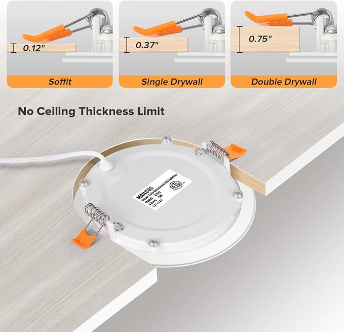 MAILCOS 12 Pack 4 Inch Ultra-Thin LED Recessed Ceiling Light with Junction Box, 5000K Daylight, 810LM High Brightness, Dimmable Canless Wafer Downlight, 9W 120V, ETL