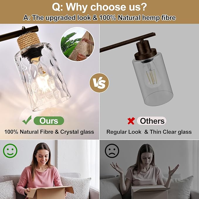 MOKATNG Bathroom Light Fixtures, 4-Light Coastal Vanity Lights with Crystal Glass Shade, Oil-Rubbed Bronze Bathroom Wall Lamp for Mirror Kitchen Hallway Cabinet