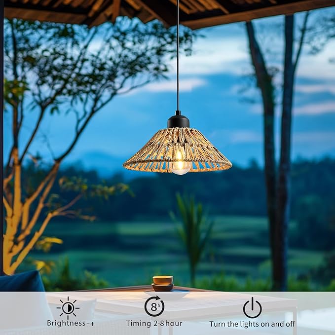 HuixuTe Battery Operated Hanging Outdoor Chandelier, Gazebo Lights Outdoor Pendant Light with Remote Control,4*AA Battery Powered (Not Included), for Gazebo, Porch, Patio Decor-2 Pack