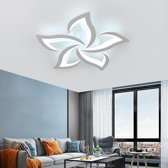 5-Petal Flower LED Ceiling Light Fixture, 23.6 inch 6500K Cool White Modern LED Flush Mount Ceiling Lights, White Acrylic Ceiling Lamp for Living Room Bedroom Dinning Room Kitchen