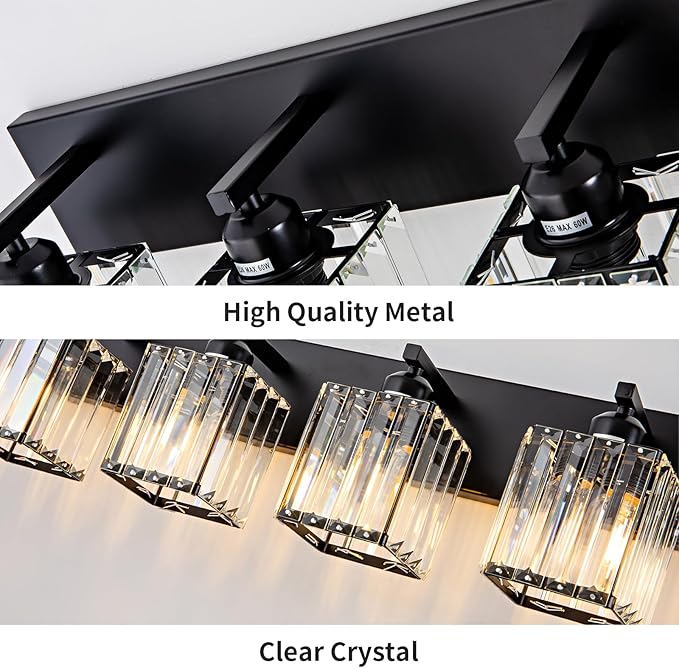 Modern Black Crystal Bathroom Vanity Light for Bathroom 6 Light Vanity Lighting Fixtures Over Mirror Wall Sconce