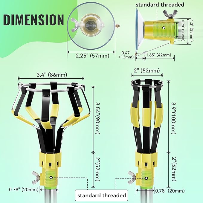 Dreyoo 4 Pieces Set Light Bulb Changer, Suction Cup and Cage Changer for Incandescent, Floodlight, Broken Bulb and Recessed Lights, Compatible with Standard Extension Pole, Pole Not Included (Yellow)