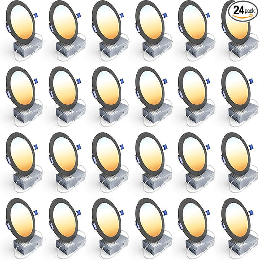 Ensenior 24 Pack 6 Inch LED Recessed Ceiling Light, Dimmable, 2700K-5000K 5CCT, 1200LM 12W 120V, High Brightness Dimmable Canless Wafer Downlight - ETL&FCC&IC