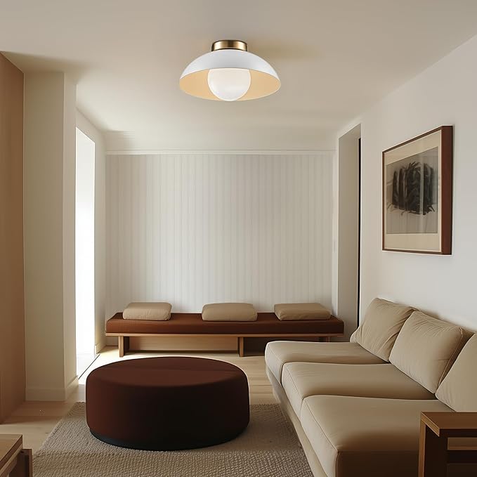 Globe Electric 66000159 1-Light Flush Mount Ceiling Light, Matte White Finish, Opal Glass Shade, Low Profile, Modern Ceiling Light, E26 Base, Easy Installation