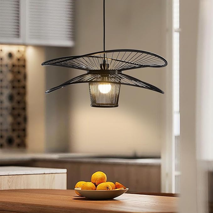 Handmade Bamboo Pendant Light, 3-Tier Boho Woven Chandelier, Modern Ceiling Lamp for Dining Room, Kitchen, Farmhouse Bedroom, E26 Base