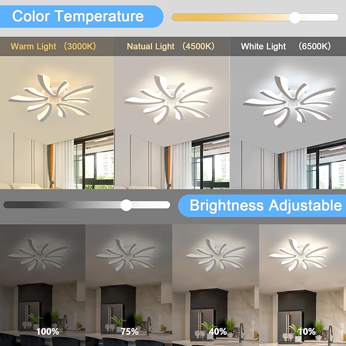 DELIPOP Modern Ceiling Light, 26.7'' Dimmable White Acrylic V-Shaped LED Flush Mount Ceiling Light, 3000K-6500K with Remote Control for Living Room Bedroom Dining Room