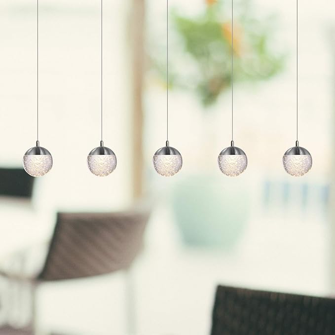 contec development Galaxy 5 Mini Pendant Crystall Ball Lighting Nickel - LED Hanging Light Fixture: Kitchen Island, Bar, Foyer - Cluster Pendants - Dimmable, Adjustable Wire, Lamp Bulb Included