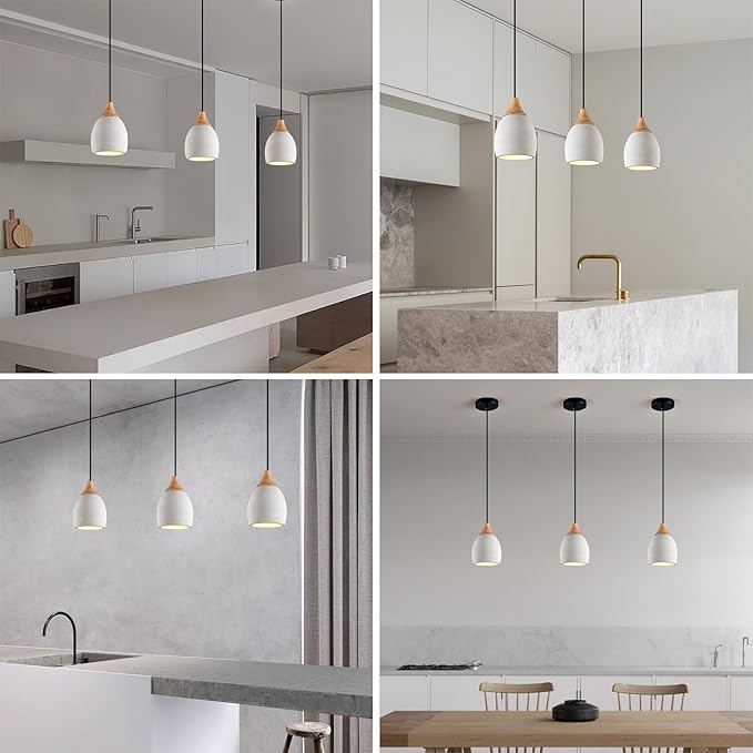 Concrete Pendant Light with Wooden, E26 Hanging Light for Restaurant Bar, Modern Industrial Hanging Cement Pendant Lighting Fixture for Kitchen Island Dinning Room Bedroom(2-Pack)