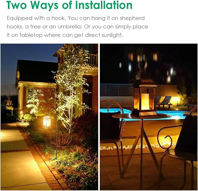 TomCare Solar Lights Metal Flickering Flame Solar Lantern Outdoor Hanging Lanterns Lighting Heavy Duty Solar Powered Waterproof LED Flame Lights for Patio Garden Christmas Decorations, 4 Pack (Bronze)