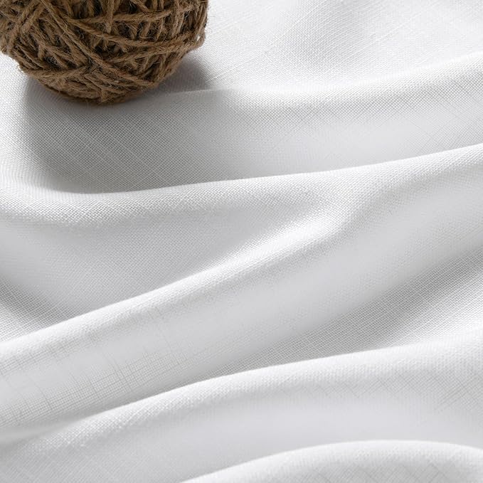 Nanspring White Extra Long Curtains for Dinning Room 117 Inches Long 2 Panels Set Back Tab Rod Pocket Light Filtering Semi Sheer Drapes Linen Textured Window Curtain for Bedroom 52x117