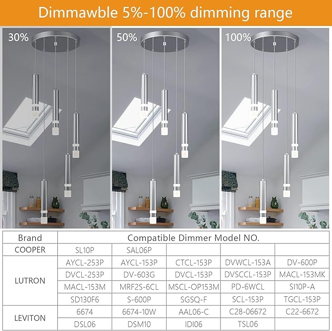 5-Light Modern Pendant Light Kitchen Island Light Fixture Dimmable LED Chrome Mini Pendant Lights Dinning Room Kitchen Chrome Pendant Lighting