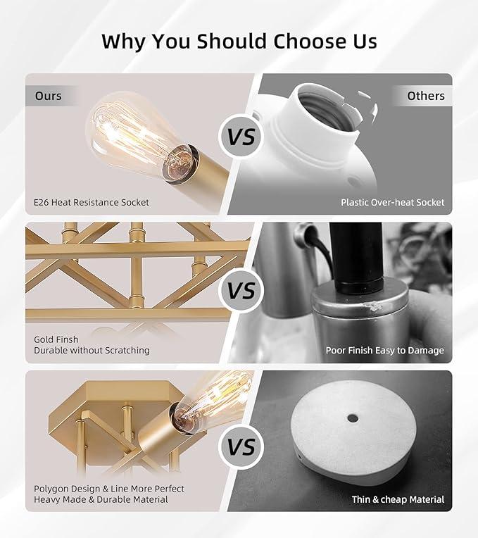 AIHYING Semi Flush Mount Modern Ceiling Light Fixture, Gold 6-Light Modern Mid-Century Chandelier Light Fixture for Hallway Bedroom Dining Room Entryway Foyer UL Listed