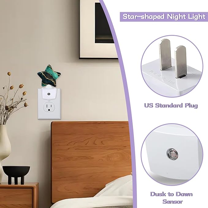 Nightlight,Abstract Marble Decorative Night Lights Plug Into Wall,Green Golden Night Light with Auto Sensor for Bedroom,Nursery,Hallway,Stairway,Gifts