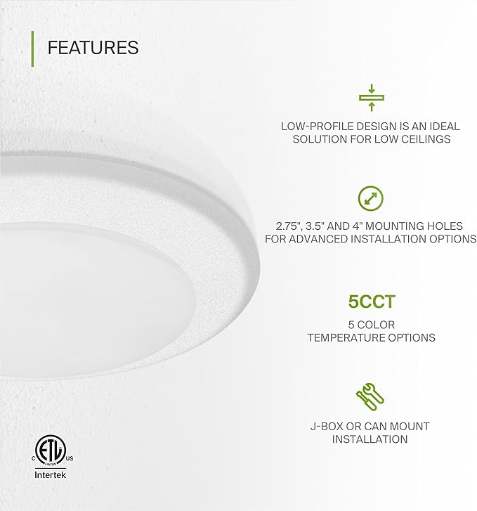 ASD 6 Pack LED Disk Lights 6 Inch, 15W 5CCT 2700K-5000K 1245LM CRI90+, Dimmable Flush Mount Ceiling Light Fixture, Low Profile Surface Mount Disc Lights, Junction Box or Recessed Can Install, ETL