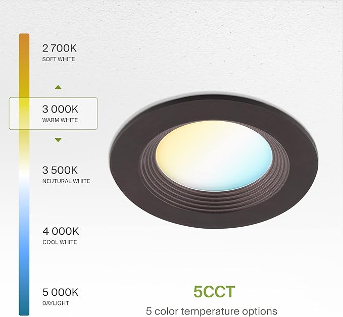 ASD Bronze 4 Inch Retrofit LED Recessed Light - 9W 2700K-5000K 700LM Retrofit LED Recessed Lighting 4 Inch, Dimmable Bronze Recessed Lights, Wet Rated Baffle Trim Can Lights, UL