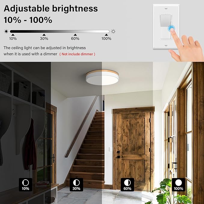 WOKNOS Dimmable Wood Oak Ceiling Light Fixture Modern White LED Flush Mount Ceiling Light 5CCT Minimalist Circle Close to Lighting Fixture for Bedroom Kitchen Bathroom Laundry Room 15.74 Inch