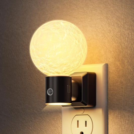 DORESshop Moon Night Light, Night Lights Plug into Wall, Dusk-to-Dawn Sensor, 3D Design 3000K Soft White, Dimmable Nightlights Indoor for Bathroom, Bedroom, Hallway, Stairs