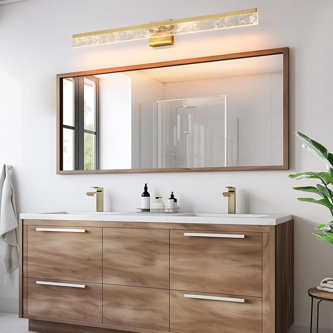 AIJIASI 39-Inch Brushed Gold Vanity Light Fixture, 28W Dimmable LED Modern Light Bar for Bathroom Mirror, Restroom, Bedroom (3000K)