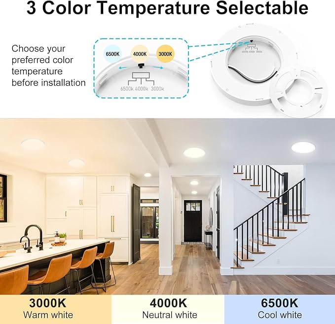 libtit 7 Inch White Flush Mount Ceiling Light, 15W 1500Lm Ceiling Light Fixture,3000K/4000K/6500K Color Selectable,Ultra-Thin Round Ceiling Lighting Fixture for Bedroom Kitchen Pantry Basement