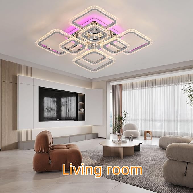Modern Ceiling Light,Dimmable Living Room Lights Ceiling,8 Squares LED Kitchen Ceiling Light Fixture for Laundry Room,Hallway,3000-6000K,Chrome