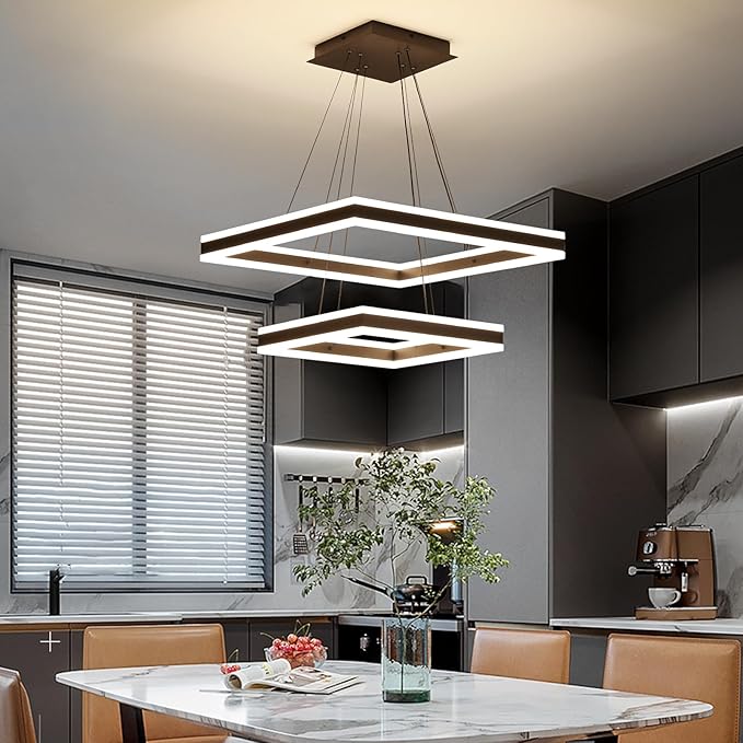 Modern Ceiling Chandeliers, with Remote Control Dimmable 3 Color Mode & Brightness (Warm & Cool & Neutral Light) Ceiling Chandelier, Acrylic Anti-Flicker Dining Light Fixture for Kitchen