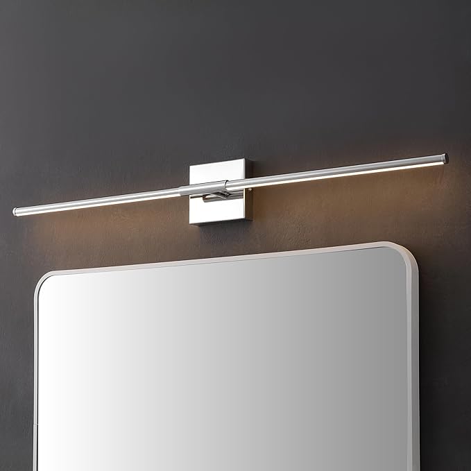 JONATHAN Y 32" Chrome Modern Dimmable Integrated LED Wall Sconce, Minimalist Adjustable Metal Vanity Light for Bathroom Mirror, Bedroom, Hallway, 3000K, ETL Listed (JYL7040A)