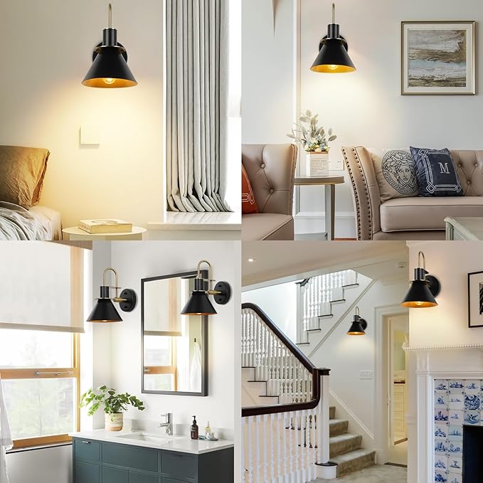 WILON Gold and Black Wall Sconces Set of Two, Modern Farmhouse Wall Light Fixture, Industrial Indoor Wall Lamp for Bathroom Kitchen Sink Bedroom Living Room Bedside Hallway