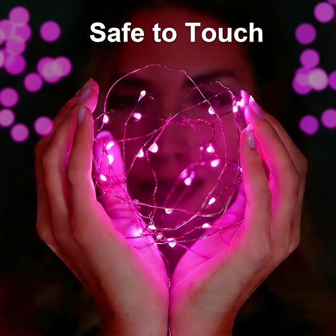 1Pack USB Plug in Fairy String Lights,16ft 50 LED Copper with Remote and Timer, 8 Modes Waterproof Twinkle String Lights for Bedroom Indoor Party Wedding Christmas Decoration(Pink)