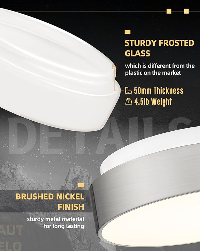 AUTELO 12" Flush Mount Ceiling Light Fixture, Frosted Glass Shade 2-Light Close to Ceiling Light Fixture in Brushed Nickel Finish, for Living Room Hallway Bedroom C3312 ST
