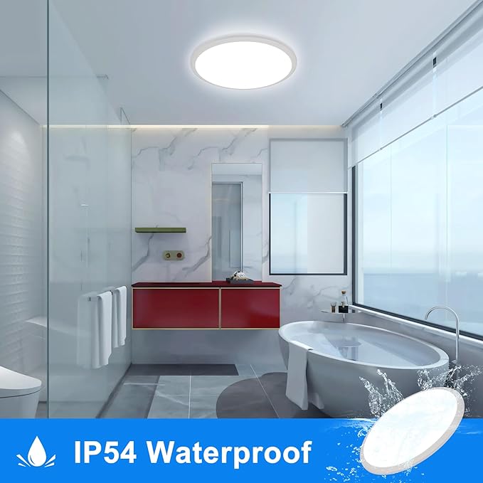 12 Inch LED Ceiling Light, 6500K Cool White 2100LM Ceiling Light Fixture, IP54 Outdoor Ceiling Light for Porch, Hallway, Bathroom, Living Room, Laundry, Bedroom, Outdoor/Indoor
