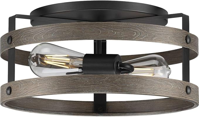 Progress Lighting Gulliver Collection 2-Light Weathered Gray Farmhouse Flush Mount Ceiling Light, 6.50x14.37x14.37