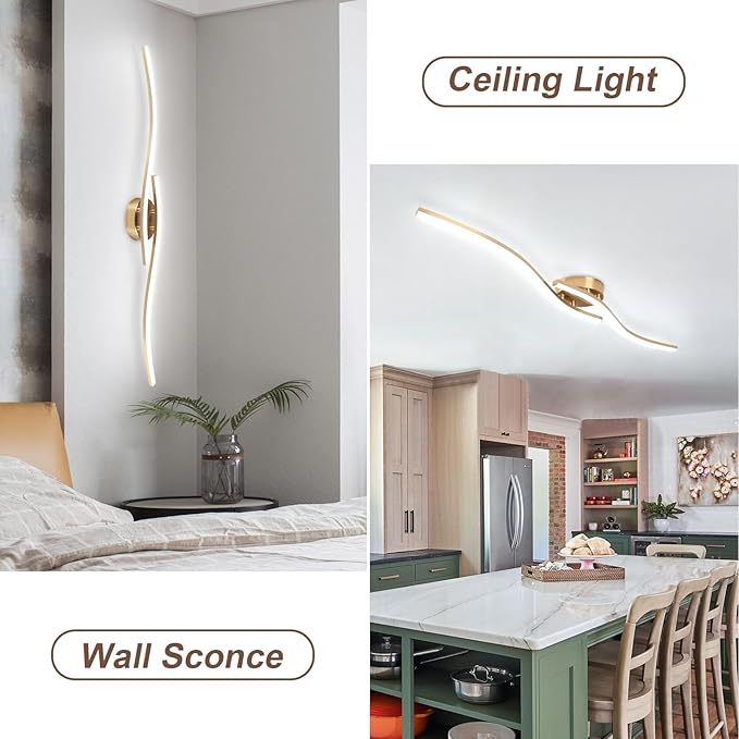 28W Linear Ceiling Light Gold Modern LED Ceiling Light Fixture 6000K Aluminum 39.37Inch Long Ceiling Lamp for Hallway, Kitchen, Bedroom, Dining Room