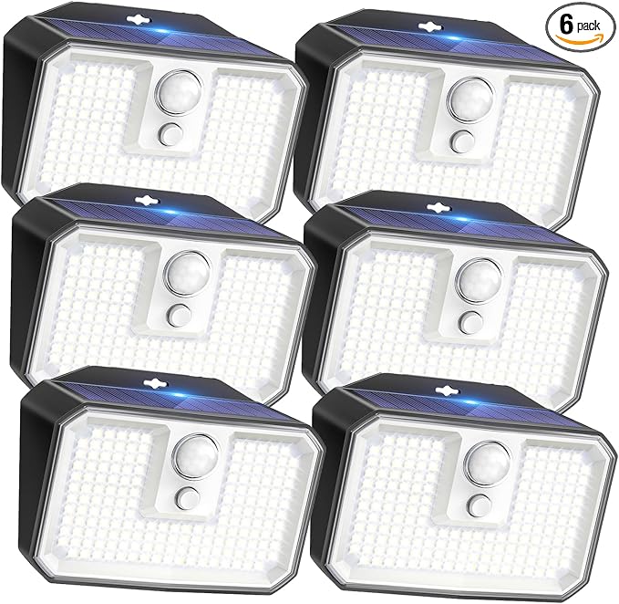 CLAONER 6-Pack Solar Motion Sensor Lights Outdoor, 168 LED Waterproof Security Light with 3 Modes, for Garden, Fence, Garage, Deck, Door Step