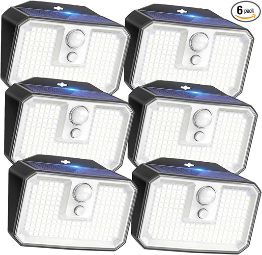 CLAONER 6-Pack Solar Motion Sensor Lights Outdoor, 168 LED Waterproof Security Light with 3 Modes, for Garden, Fence, Garage, Deck, Door Step