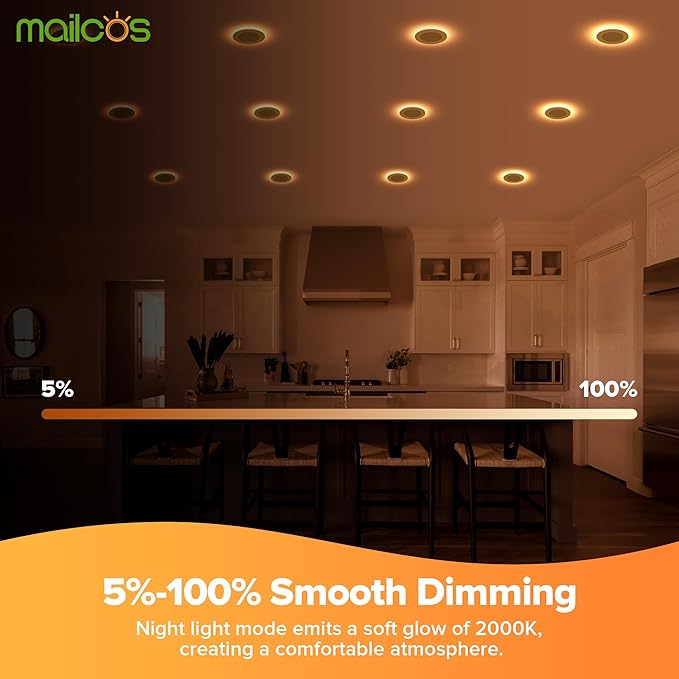 MAILCOS 12 Pack 4 Inch 5CCT LED Recessed Ceiling Light with Night Light, 2700K-5000K Selectable, Ultra-Thin Lighting, 9W 810LM, Dimmable Canless Wafer Downlight ETL Certificated