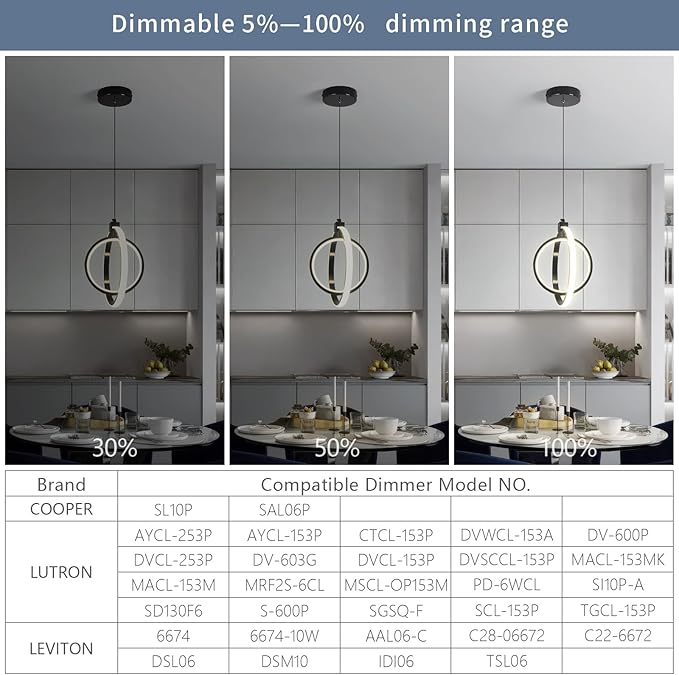 Modern LED Pendant Lights Plated Black Farmhouse Ring Pendant Light Fixtures 4000K Dimmable Round Pendant Lighting for Dining Room Kitchen Island Bedroom Living Room Foyer（3-Pack）