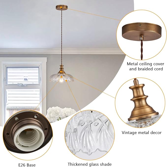 HDDFL Vintage Pendant Lights Fixture Modern Pendant Lighting Fixtures Hanging Lamp for Kitchen Island Bedroom Living Room Hallway