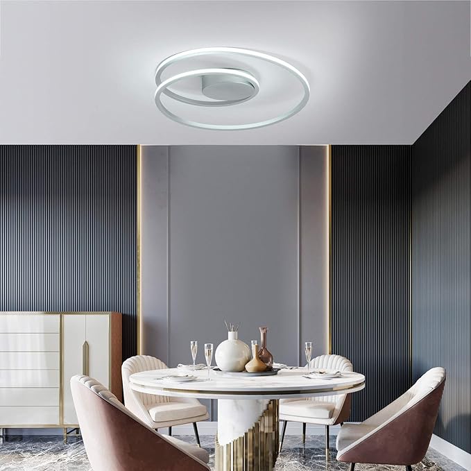 MADEM Room Decor Modern Ceiling Light, 20.5'' Dimmable LED Flush Mount Ceiling Light 47W LED Chandelier Close to Ceiling Light for Bedroom Living Room Dining Room, Silver
