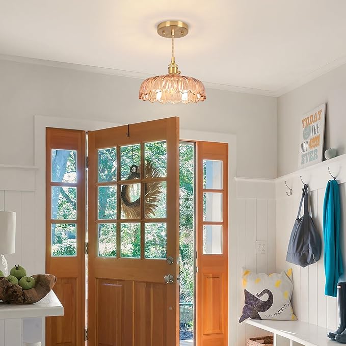 Battery Operated Pendant Light,Vintage Light Fixtures 2500mAh 9.4in RGB Light Bulb Amber Modern Chandelier with Remote Control Wireless Adjustable Rechargeable Chandelier for Kitchen Island 2 Pack