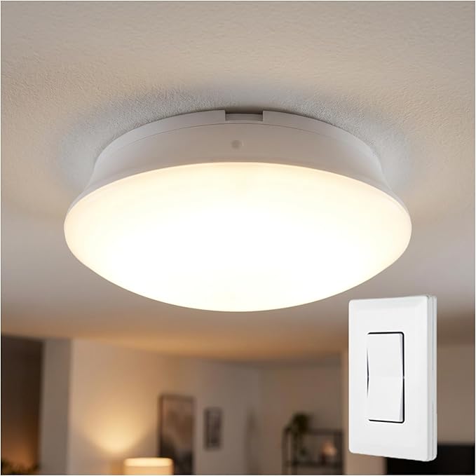 Energizer LED Ceiling Light Fixture, Battery Operated, Wireless Wall Switch Remote, 300 Lumens, Ceiling Light No Electricity, Perfect for Closets, Laundry Room, Garage, Shed and More, 58823-T1