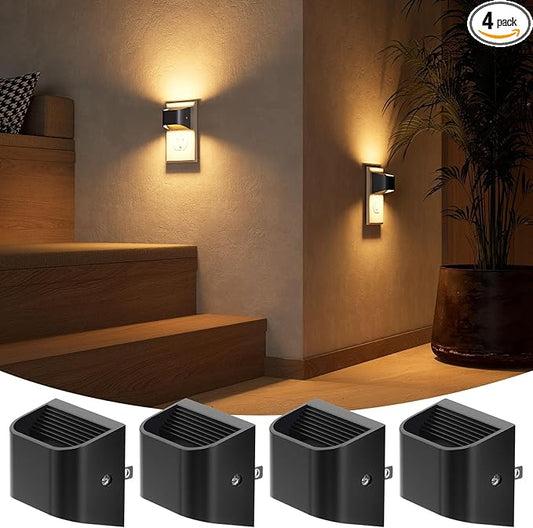 NIORSUN Night Lights Plug Into Wall, Auto Brightness Sensor Night Light, 3000K Warm White, Ultra-Slim Wall Light for Hallway Bathroom Bedroom Stairs, Black, 4 Pack