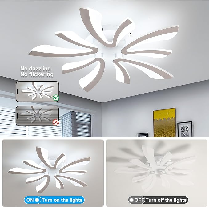 DELIPOP Modern Ceiling Light, 26.7'' Dimmable White Acrylic V-Shaped LED Flush Mount Ceiling Light, 3000K-6500K with Remote Control for Living Room Bedroom Dining Room