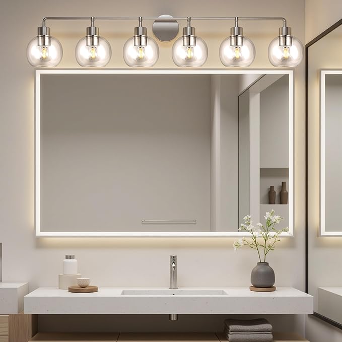 2 Pack Clear Glass Shades Globes, Glass Lamp Shade Covers Replacements, 1.65 In Fitter 5.1 In Height 5.9 In Diameter Transparent Lampshades for Light Fixtures Chandelier Wall Sconces Pendant Lights