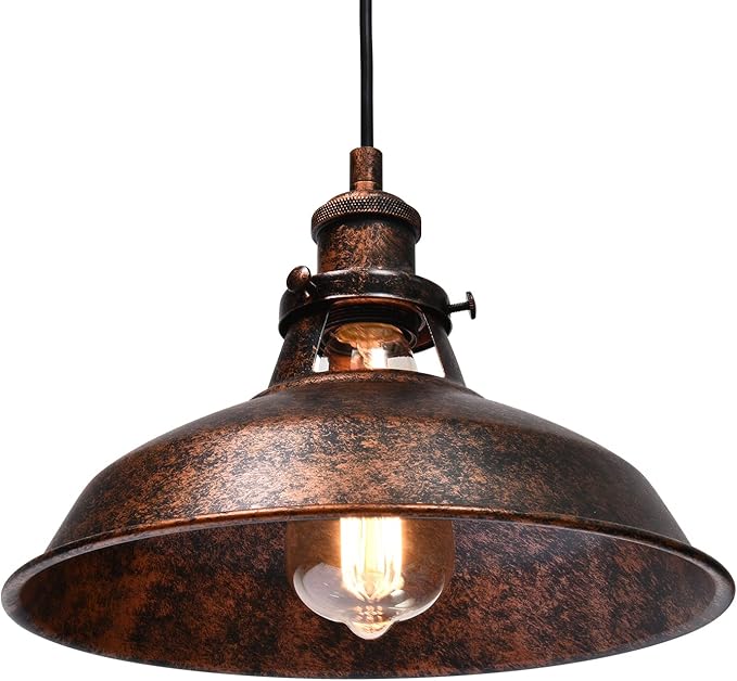 Lingkai Industrial Barn Pendant Light Farmhouse Hanging Lighting Small Chandelier Fixture 10.6in Vintage Ceiling Lamp for Kitchen, Dining Room, Living Room, Hallway