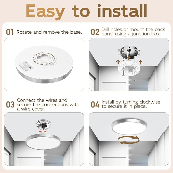 Hlite Dimmable 2pack 12 inch Flush Mount LED Ceiling Light Fixture,24W 2600LM Super Slim 3000K/4000K/5000K 3CCT Selectable,Dimmable Flush Mount Ceiling Light for Kitchen,Bedroom (Brushed Nickel)